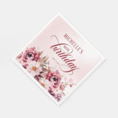 Elegant Pink Burgundy Floral 80. Geburtstag Serviette (Ecke)