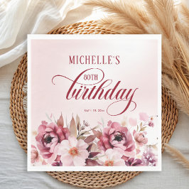 Elegant Pink Burgundy Floral 80. Geburtstag Serviette