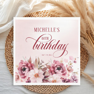 Elegant Pink Burgundy Floral 80. Geburtstag Serviette