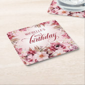 Elegant Pink Burgundy Floral 80th Birthday Rechteckiger Pappuntersetzer (angewinkelt)