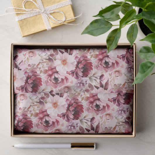 Elegant Pink Burgundy Floral Seidenpapier (Geschenk)