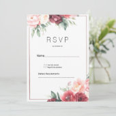 Elegant pink burgundy watercolor floral RSVP Einladung (Stehend Vorderseite)