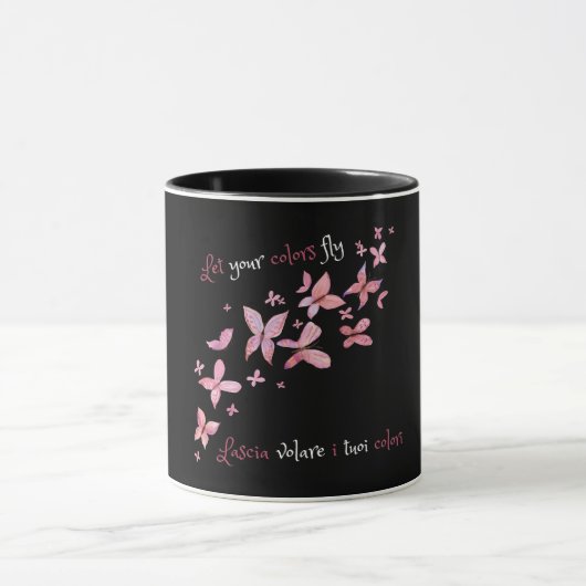 Elegant Pink Butterfets Bilingual Tasse (Zentrum)
