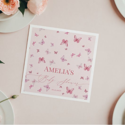 Elegant Pink Butterfly Baby Shower Napkins Serviette