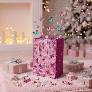 Elegant Pink Butterfly Floral Gift Bag Mittlere Geschenktüte
