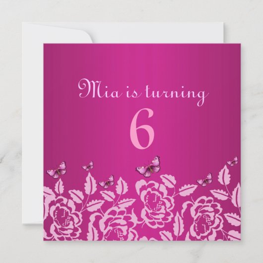 Elegant Pink Butterfly Kid's Birthday Einladung (Vorderseite)