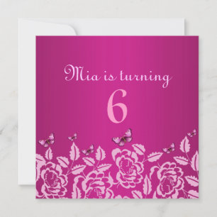 Elegant Pink Butterfly Kid's Birthday Einladung