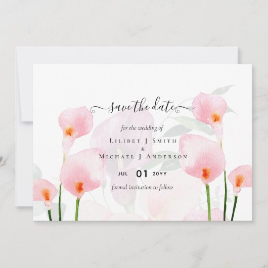 Elegant Pink Calla Lily Wedding Rett Date QR Code Einladung (Vorderseite)
