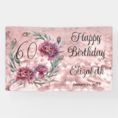 Elegant Pink Carnations 60th Birthday Party  Banner (Horizontal)