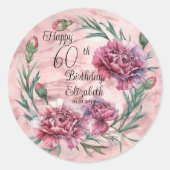 Elegant Pink Carnations 60th Birthday Party  Runder Aufkleber (Vorderseite)
