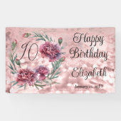 Elegant Pink Carnations 90th Birthday Party Banner (Horizontal)