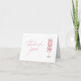 Elegant Pink Champagne Bow Shower Thank You Card Dankeskarte