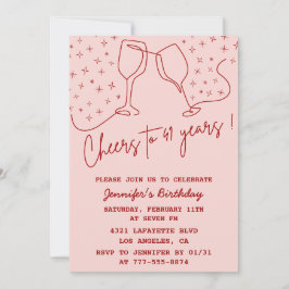 Elegant Pink Cheers Champagne 41. Geburtstag Einladung