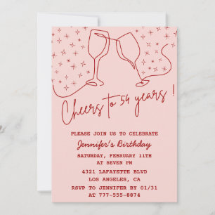 Elegant Pink Cheers Champagne 54. Geburtstag Einladung