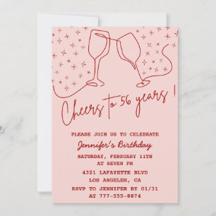 Elegant Pink Cheers Champagne 56. Geburtstag Einladung