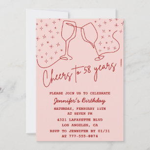 Elegant Pink Cheers Champagne 58. Geburtstag Einladung