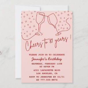 Elegant Pink Cheers Champagne 81. Geburtstag Einladung