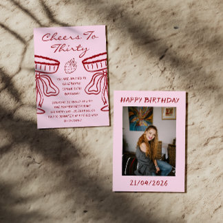 Elegant Pink Cheers to Thirty Cocktail 30 Birthday Einladung