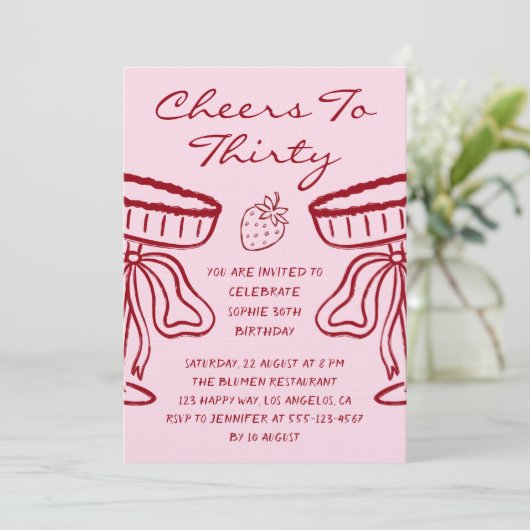Elegant Pink Cheers to Thirty Cocktail 30 Birthday Einladung (Stehend Vorderseite)