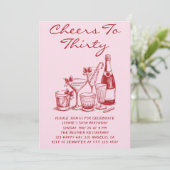Elegant Pink Cheers to Thirty Cocktail Birthday Einladung (Stehend Vorderseite)