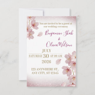 Elegant Pink Cherry Blossom Glitter Wedding Einladung