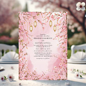 Elegant Pink Cherry Blossom Lantern Wedding Einladung