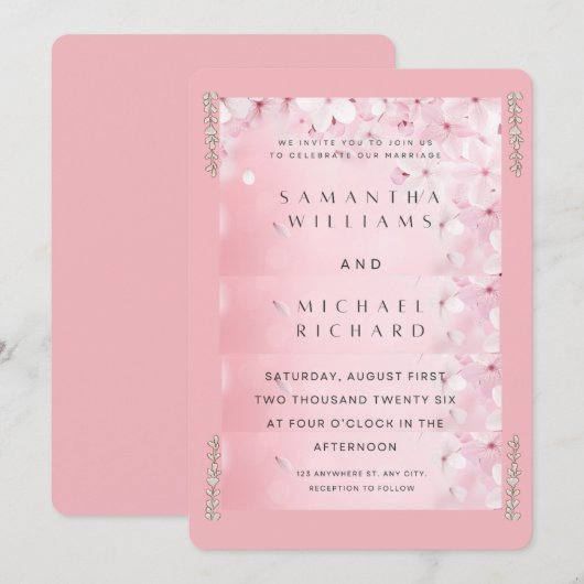Elegant Pink Cherry Blossom Wedding Invitation - C Einladung (Vorne/Hinten)