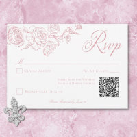 Elegant Pink Chinoiserie Bird & Wappen Wedding QR