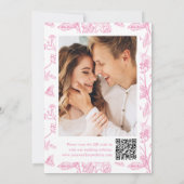 Elegant Pink Chinoiserie Floral QR Code Wedding Save The Date (Rückseite)
