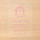 Elegant Pink Chinoiserie Hochzeit Sichern Sie das  Acryleinladungen (Vorderseite)