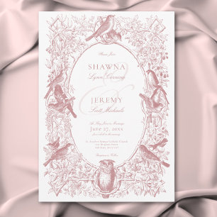 Elegant Pink Chinoiserie Natur & Vögel Hochzeit Einladung