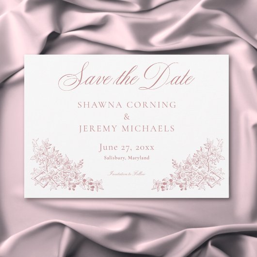 Elegant Pink Chinoiserie Natur & Vögel Hochzeit Save The Date