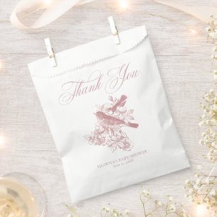 Elegant Pink Chinoiserie Nature Birds Babydusche Geschenktütchen