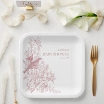 Elegant Pink Chinoiserie Nature Birds Babydusche