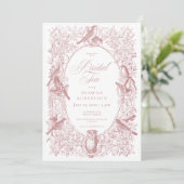 Elegant Pink Chinoiserie Nature Birds Bridal Tea Einladung (Stehend Vorderseite)