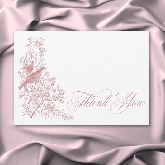Elegant Pink Chinoiserie Nature & Birds Wedding Dankeskarte