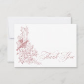 Elegant Pink Chinoiserie Nature & Birds Wedding Dankeskarte (Vorderseite)