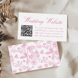 Elegant Pink Chinoiserie Wedding Website QR Code Begleitkarte