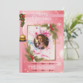 Elegant Pink Christmas Card with Custom FotoFrame Einladung (Stehend Vorderseite)