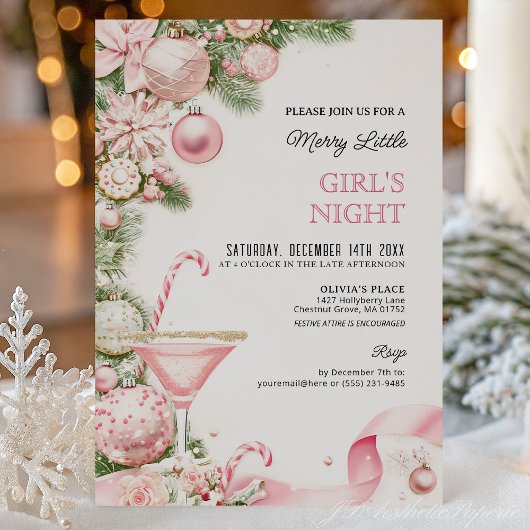 Elegant Pink Christmas Girls Night Invitation Einladung