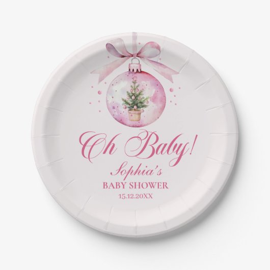 Elegant Pink Christmas Ornament Baby Shower Pappteller (Vorderseite)