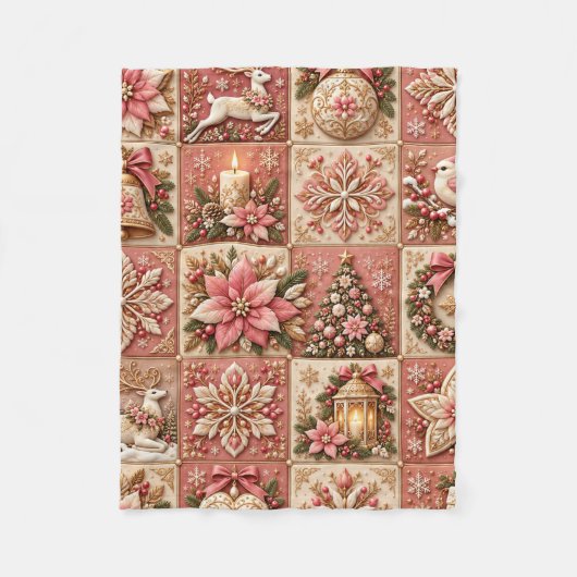 Elegant Pink Christmas Patchwork Blanket Fleecedecke (Vorderseite)