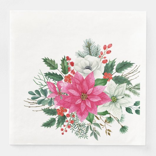 Elegant Pink Christmas Poinsettia Serviette (Vorderseite)