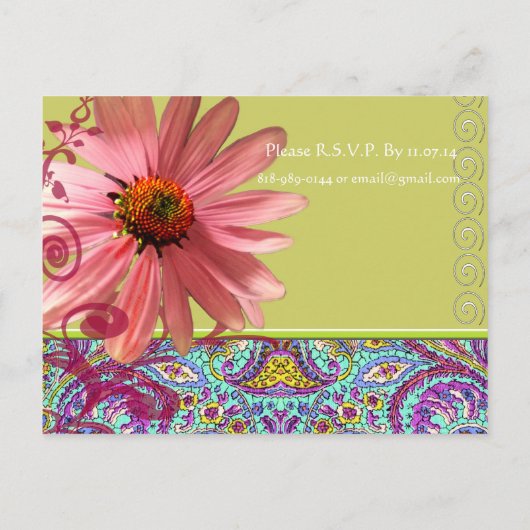 Elegant Pink ConeFlower Paisley Einladung zur Hoch (Rückseite)