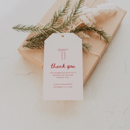 Elegant Pink Coquette Bow Bachelorette Thank You Geschenkanhänger