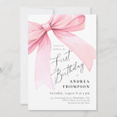 Elegant Pink Coquette Bow First BIrthday Girl Einladung (Vorderseite)