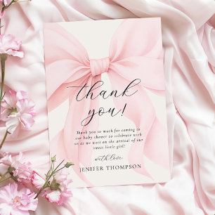 Elegant Pink Coquette Bow Girl Baby Shower Dankeskarte