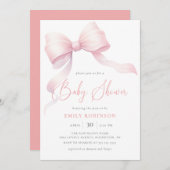 Elegant Pink Coquette Bow Girl Baby Shower Einladung (Vorne/Hinten)