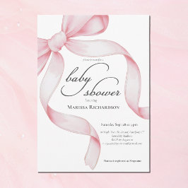 Elegant Pink Coquette Bow Girl Baby Shower Einladung