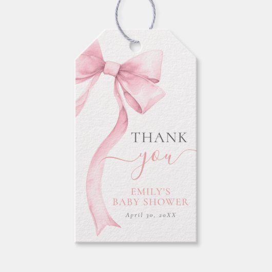Elegant Pink Coquette Bow Girl Baby Shower Geschenkanhänger (Vorderseite)
